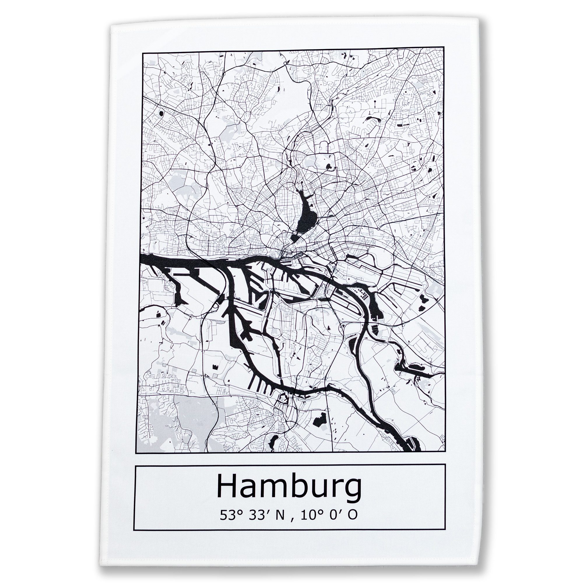 Geschirrtuch/Abtrockentuch/Küchenhandtuch mit Stadtplan / Karte von Hamburg